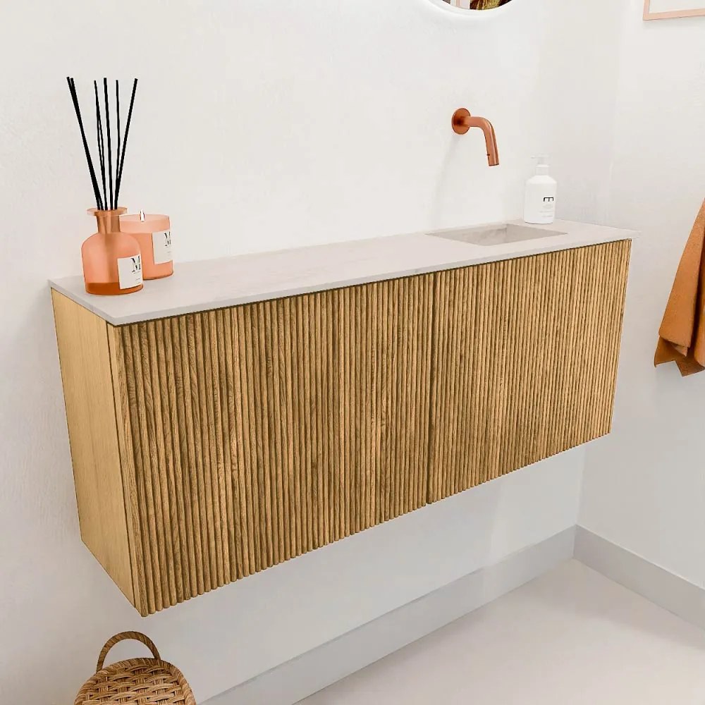 Mondiaz Joya DLux 100cm toiletmeubel oak met wastafel faye rechts zonder kraangat meli