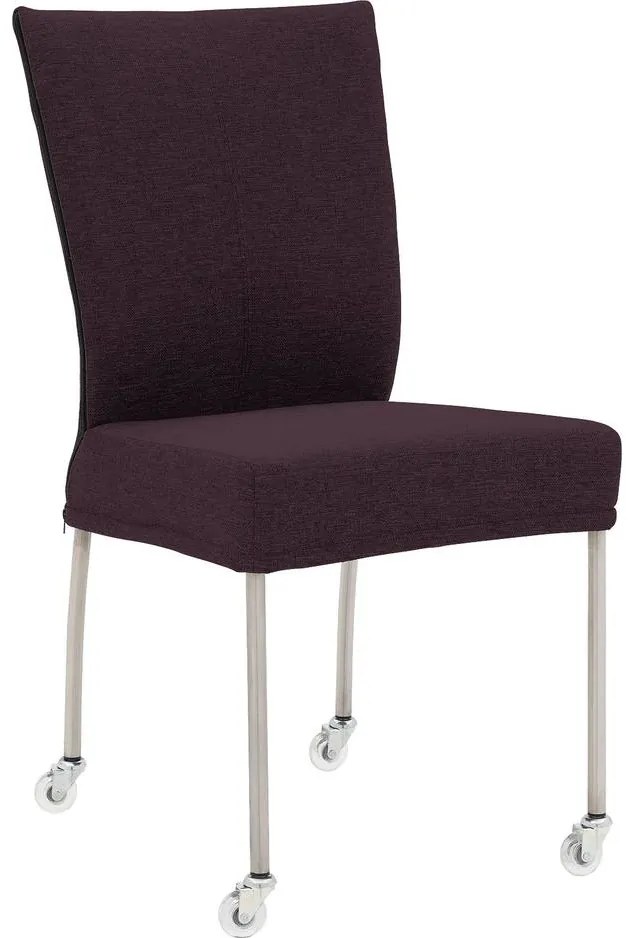 Goossens Eetkamerstoel Funk RVS Poten roze stof leuning en Transparant skater wiel met rvs kapmet wielen, modern design