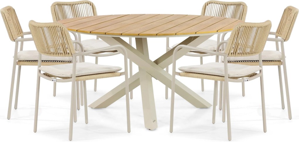 Tuinset 6 personen 150 cm Aluminium/rope Taupe Coco Penya/Ancona