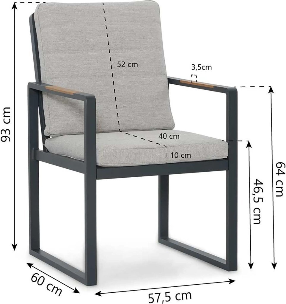 Tuinset 4 personen 200 cm Aluminium Grijs Lifestyle Garden Furniture Alessio/Brookline
