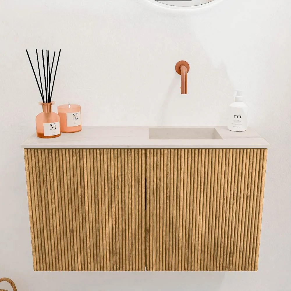 Mondiaz Joya DLux 70cm toiletmeubel oak met wastafel faye rechts zonder kraangat meli