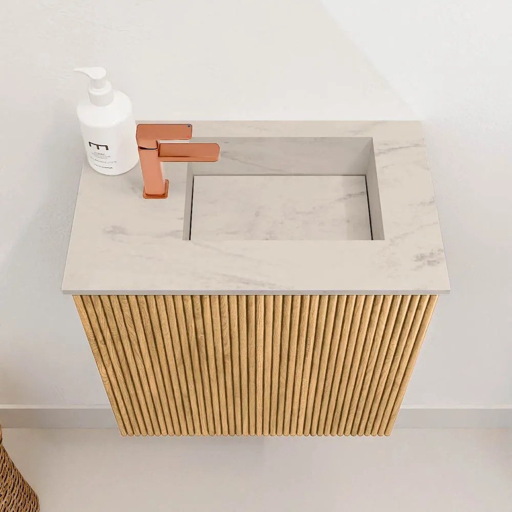 Mondiaz Joya DLux 40cm toiletmeubel oak met wastafel faye rechts 1 kraangat opalo