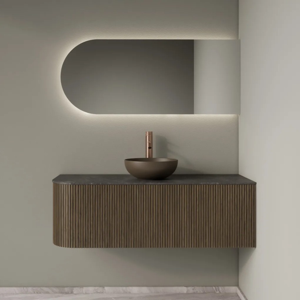 Gliss Design Alluro badmeubel ribbelfront met ronding links 120cm ash grey en zwart leisteen toppaneel