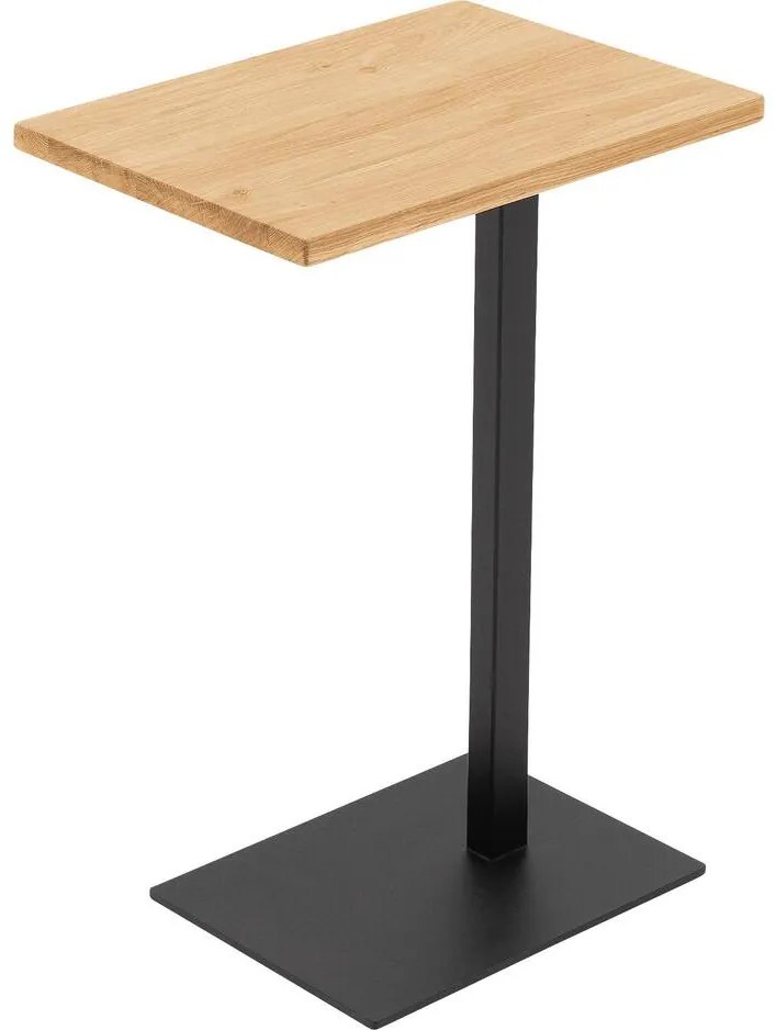 Goossens Nachtkastje Tangel, Voet vierkant metaal ral 9005 zwart, blad massief eik