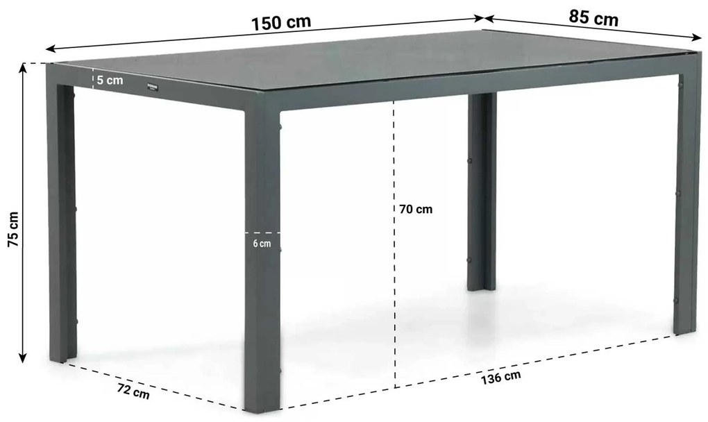 Tuinset 4 personen 150 cm Aluminium/textileen Grijs Domani Furniture Verde/Venustas