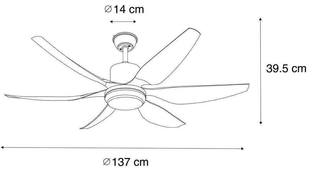 Plafondventilator met lamp wit 137cm incl. LED dimbaar met afstandsbediening - Tak Modern rond Binnenverlichting Lamp