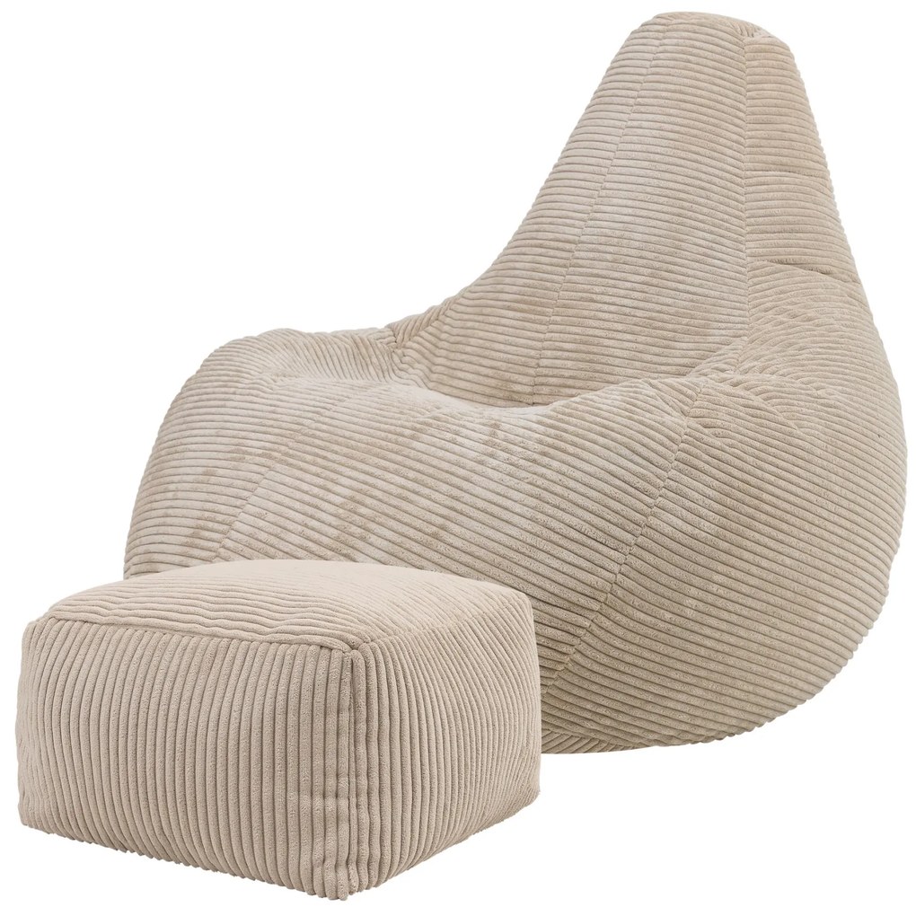 Cloudy Cord Zitzak Stoel + Poef - Beige