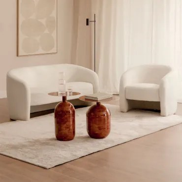 Woonkamerset Met 2-zitsbank En Schapenwollen Fauteuil Gombren Teddystof Wit - Sklum