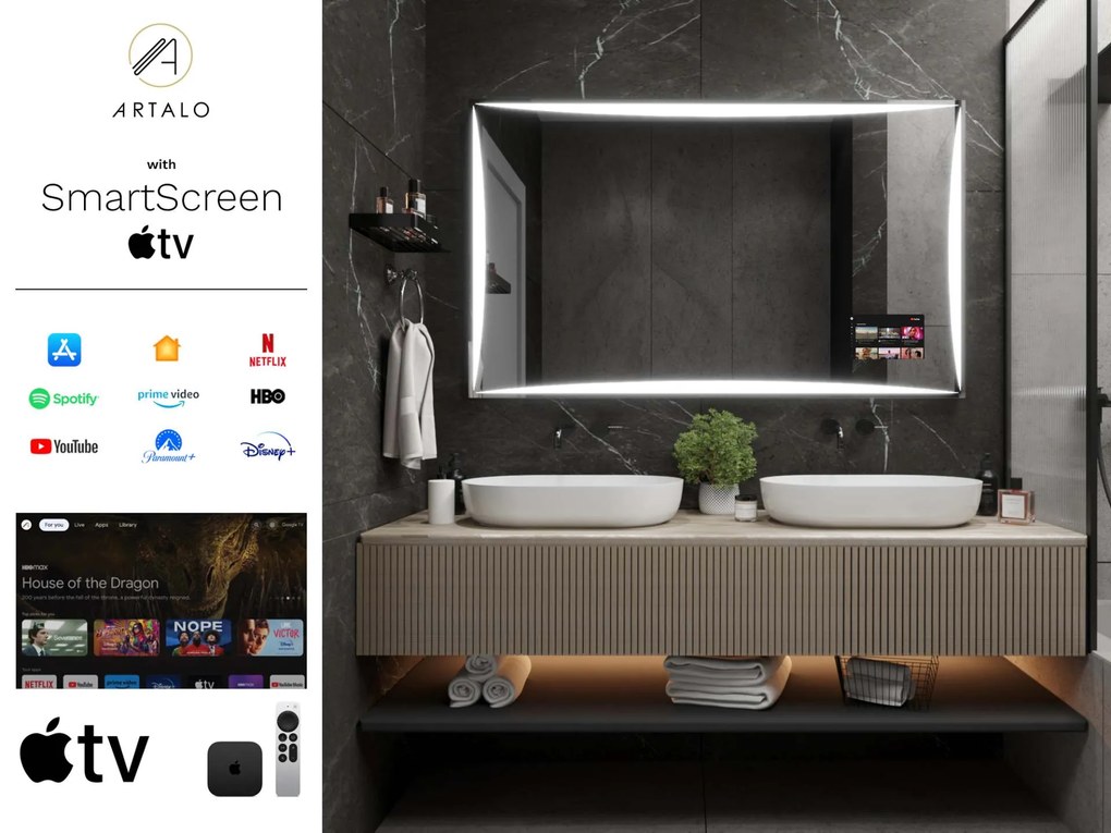 SMART spiegel met LED verlichting M5 premium + SmartScreen with Apple TV