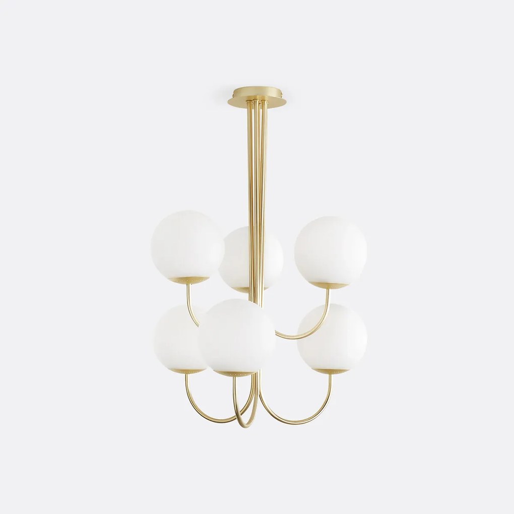 Hanglamp in messing en opaline glas, Moricio