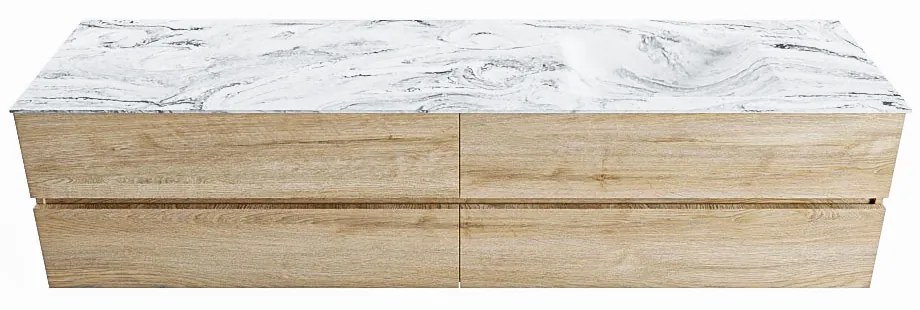 Mondiaz Vica DLux badmeubel 200cm washed oak 4 lades met wastafel glace rechts zonder kraangat