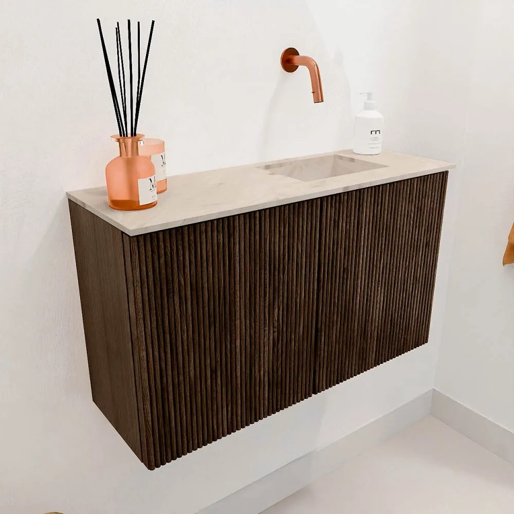 Mondiaz Joya DLux 70cm toiletmeubel walnut met wastafel faye rechts zonder kraangat frappe