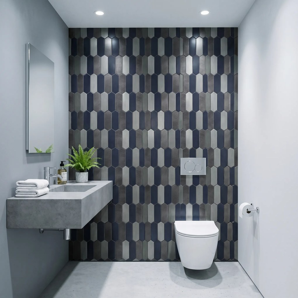 Zelfklevende Mozaïektegels Metaal | Picket Blauw | 28,2×27,3 cm | Keuken, Bad &amp; WC