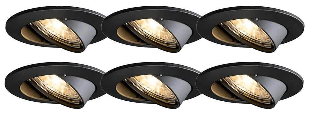 Set van 6 moderne inbouwspots zwart kantelbaar - Edu