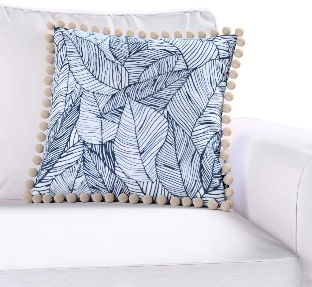 Dekoria Kussenhoes Wera met pompons, donkerblauw-wit 45 x 45 cm
