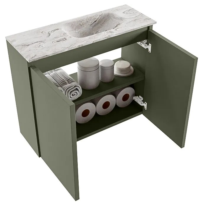 Mondiaz Ture DLux toiletmeubel 60cm army met wastafel glace rechts met kraangat