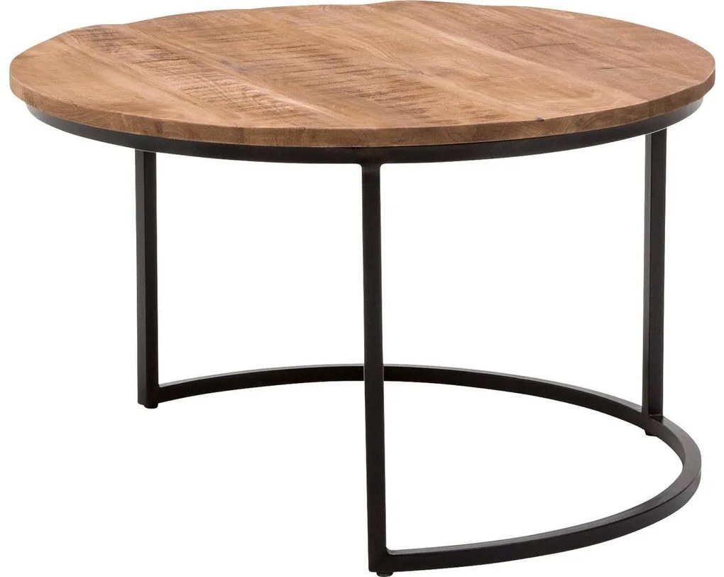 Goossens Salontafel Zida Xl rond, hout mango bruin, urban industrieel, 73 x 44 x 73 cm
