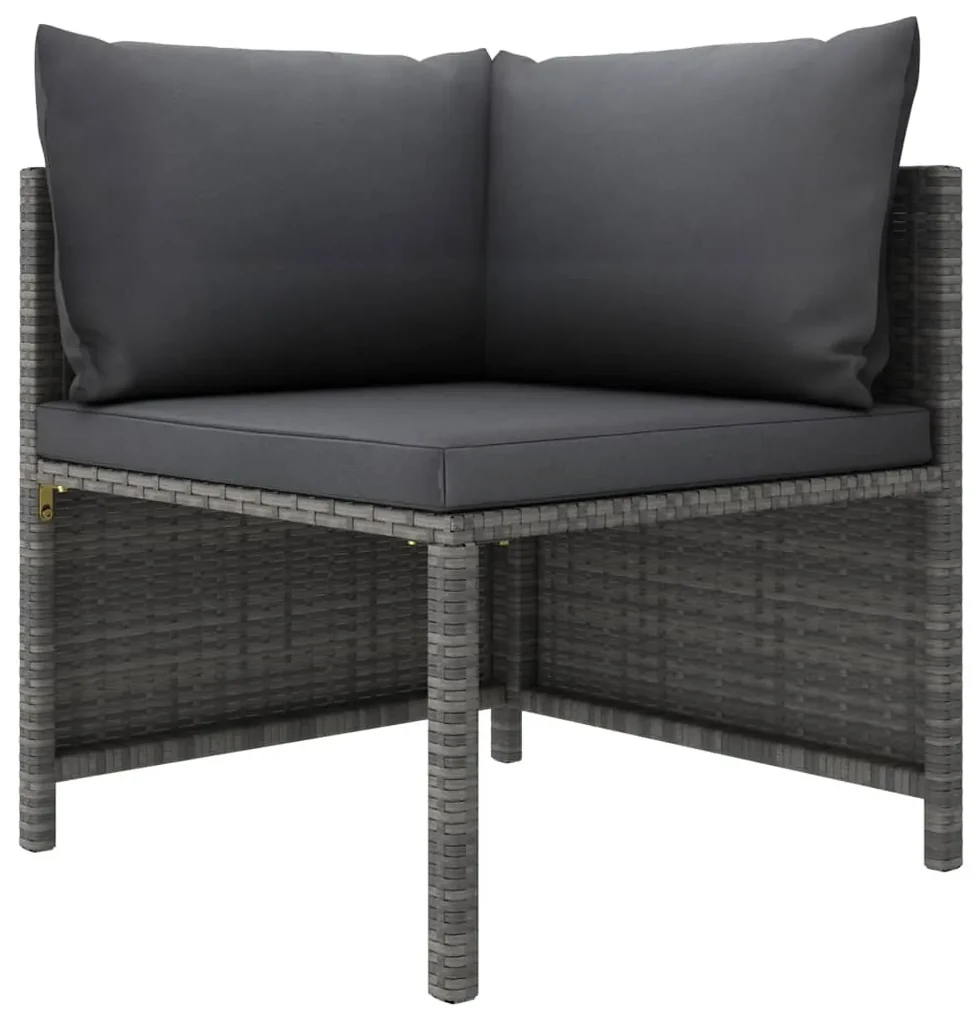 vidaXL 3-delige Loungeset met kussens poly rattan grijs