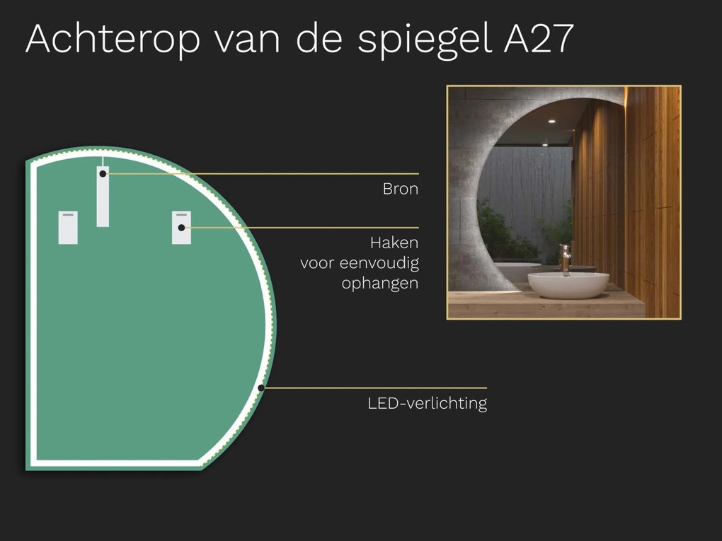 Atypische badkamerspiegel met LED verlichting A27 65x84