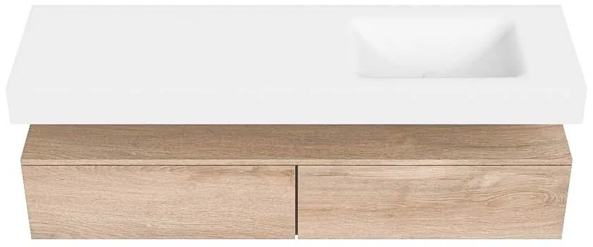 Zaro Alan badmeubel 160cm washed oak 2 lades met vrijhangende wastafel cloud rechts 1 kraangat talc