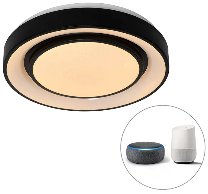 Smart Moderne plafondlamp met dimmer zwart 38 cm incl. LED en RGB - Jochie Modern rond Binnenverlichting Lamp