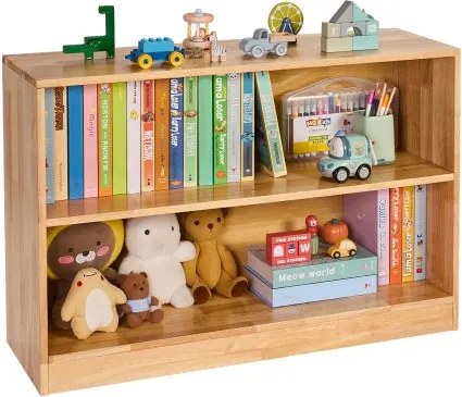 VEVOR Kinderboekenkast (90 cm lang), 2-laags speelgoedkast, speelgoedopbergkast, speelgoedplank voor slaapkamer, kinderkamer, woonkamer, vitrinekast, bruin