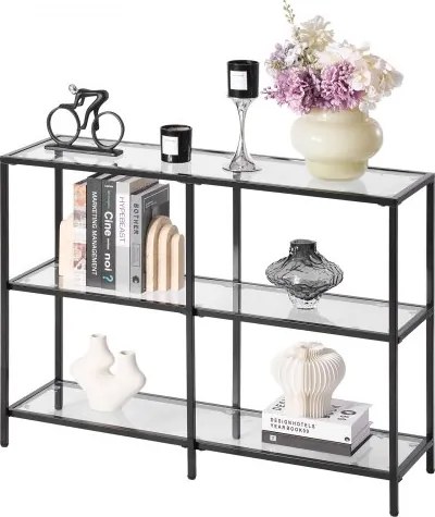 VEVOR 3-laags consoletafel, moderne haltafel (100 x 30 x 72,9 cm) met gehard glazen blad, draagvermogen 30 kg, bijzettafel met kantelbeveiliging voor woonkamer, entree, hal, zwart