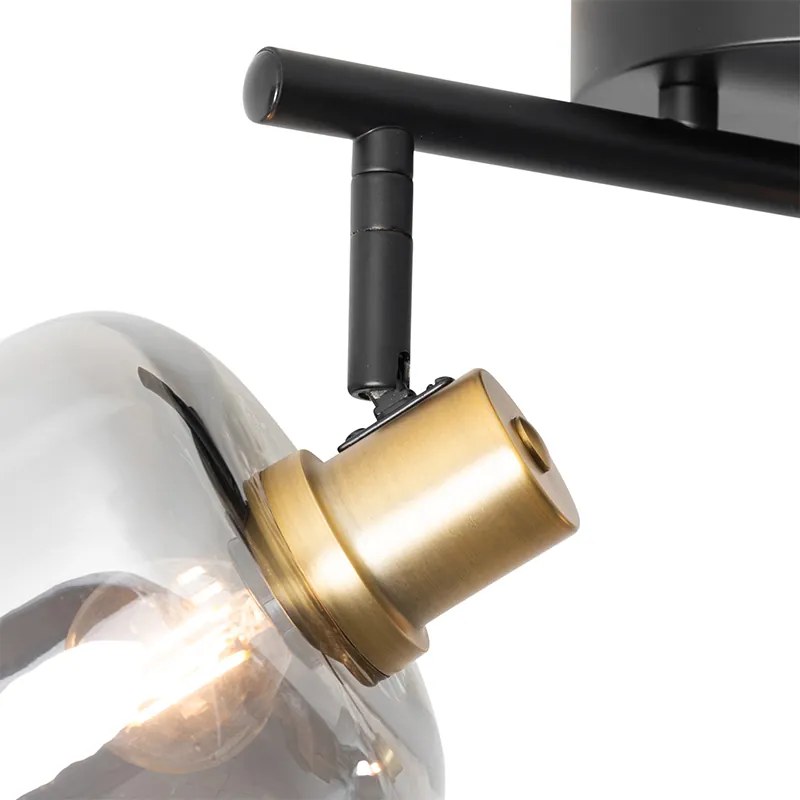 Smart PlafondSpot / Opbouwspot / Plafondspot zwart met goud met smoke glas 2-lichts incl. 2 Wifi P45 - Zuzanna Design E14 bol / globe / rond Binnenverlichting Lamp