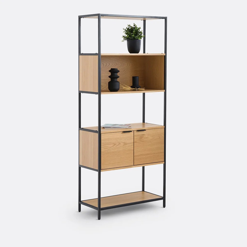 Modulaire boekenkast, 1 nis, 2 deuren, eikenfineer, Volga