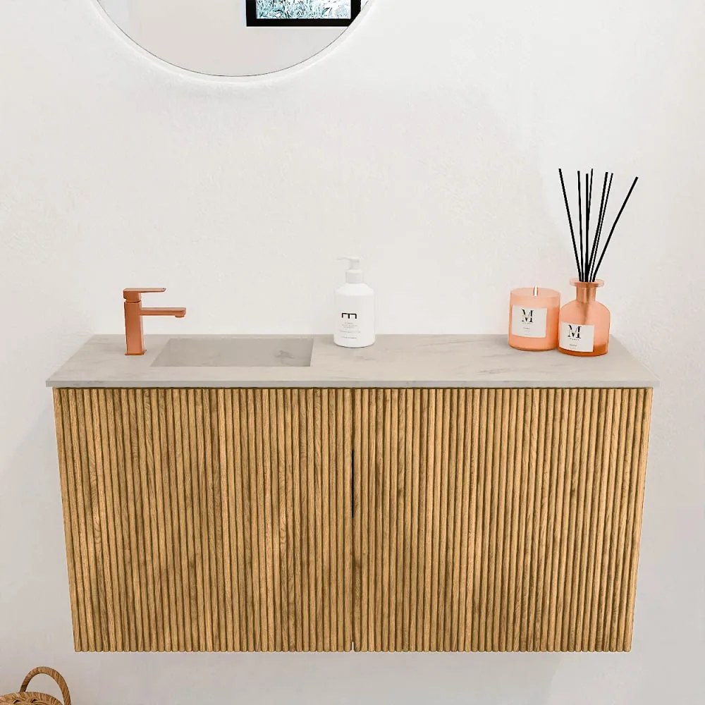 Mondiaz Joya DLux 80cm toiletmeubel oak met wastafel faye links 1 kraangat opalo