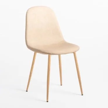 Pack Van 4 Eetkamerstoelen In Kunstleer Glamm Beige – Crème & Natuurlijk Hout - Sklum