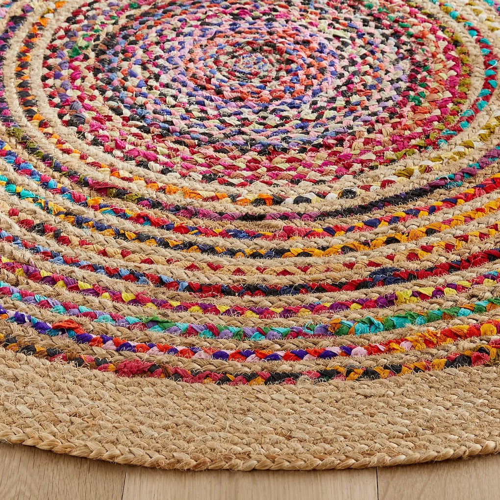 Vloerkleed in jute en recycled katoen Ø120 cm, Jaco