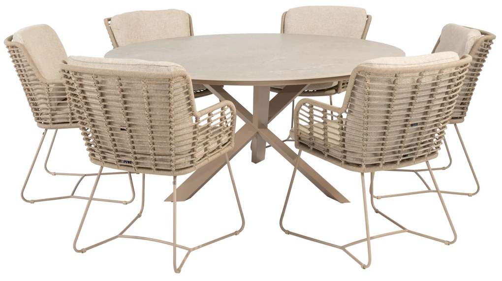 Prado Fabrice dining tuinset 160xH75 cm rond keramiek latte 4 Seasons Outdoor