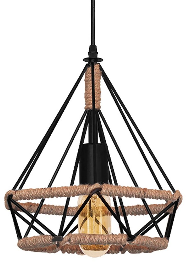 Een geometrische plafondlamp hangend in loftstijl met een touw APP678-1CP