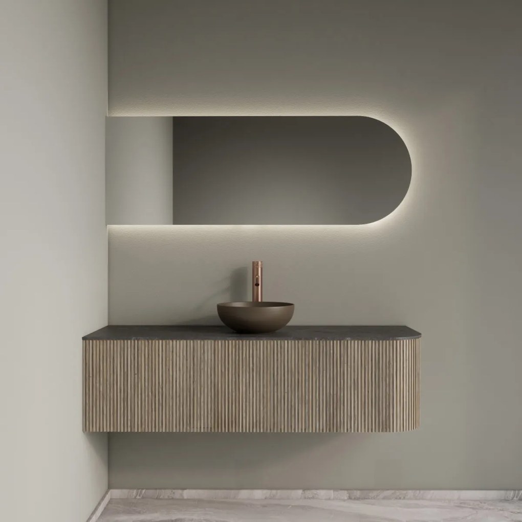 Gliss Design Alluro badmeubel ribbelfront met ronding rechts 140cm corn silk en zwart leisteen toppaneel