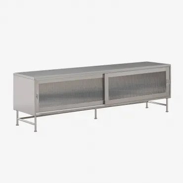 Paoline Tv-meubel 180x40 Cm Van Staal En Glas Geborsteld Grijs - Sklum