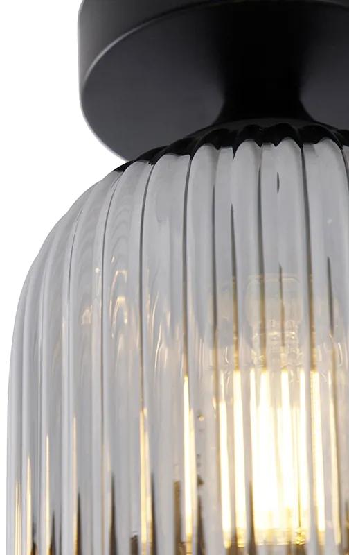 Art Deco plafondlamp zwart met smoke glas - Banci Art Deco E27 rond Binnenverlichting Lamp