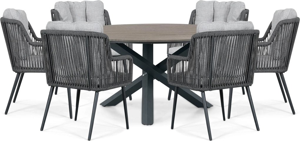 Tuinset Ronde Tuintafel 6 personen 150 cm Rope Grijs Lifestyle Garden Furniture Tivoli/Ancona