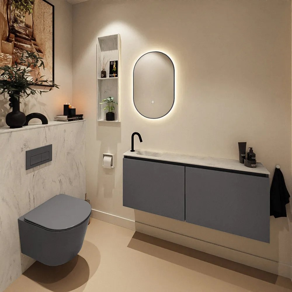 Mondiaz Ture DLux toiletmeubel 120cm dark grey met wastafel opalo links met kraangat