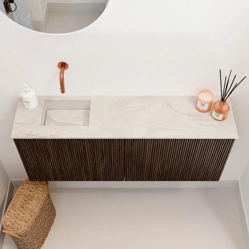 Mondiaz Joya DLux 100cm toiletmeubel walnut met wastafel faye links zonder kraangat ostra