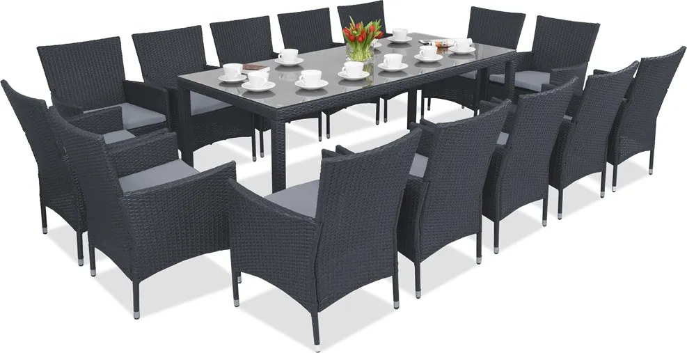 Milan/Grenada 14 technorattan tuinmeubelen met grote Garden Point tafel antraciet