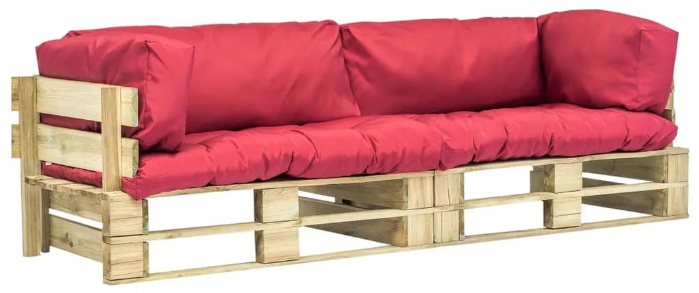 Medina 2-delige Loungeset pallet met rode kussens grenenhout