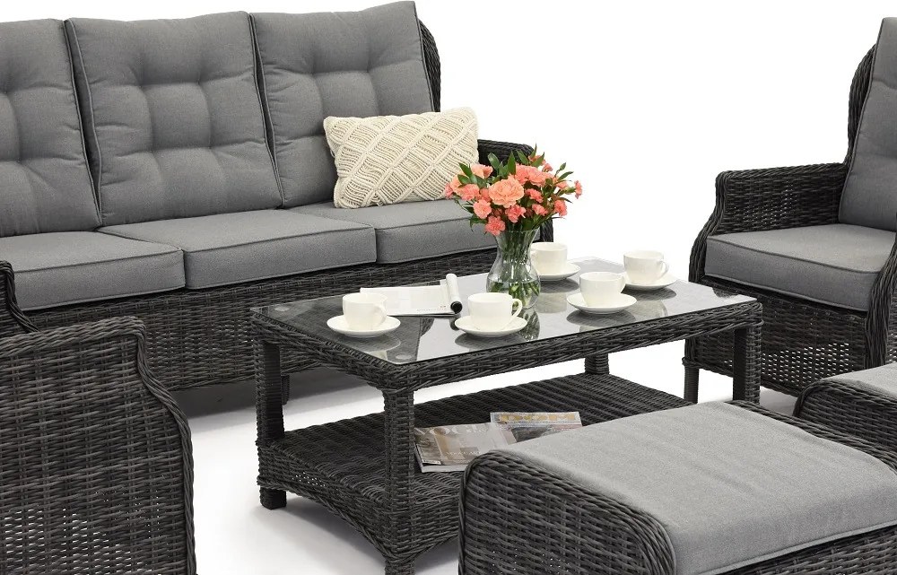 Malaga Coffee 5 antraciet technorattan set met Garden Point poefs