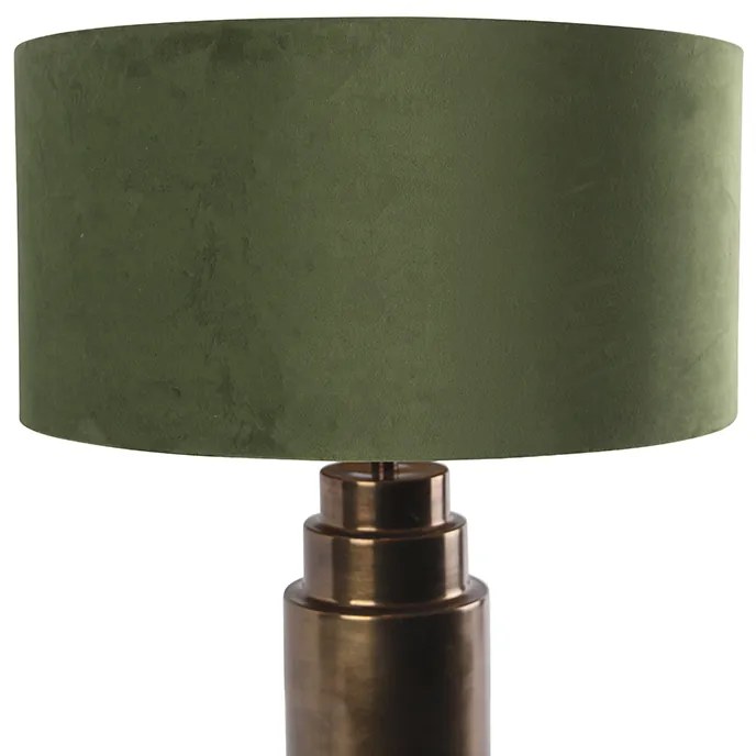 Art Deco tafellamp brons velours kap groen met goud 50 cm - Bruut Art Deco E27 rond Binnenverlichting Lamp