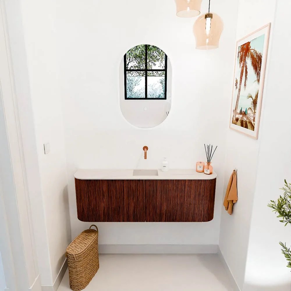 Mondiaz Joya DLux 125cm toiletmeubel ronding links/rechts ruby met wastafel faye midden zonder kraangat meli