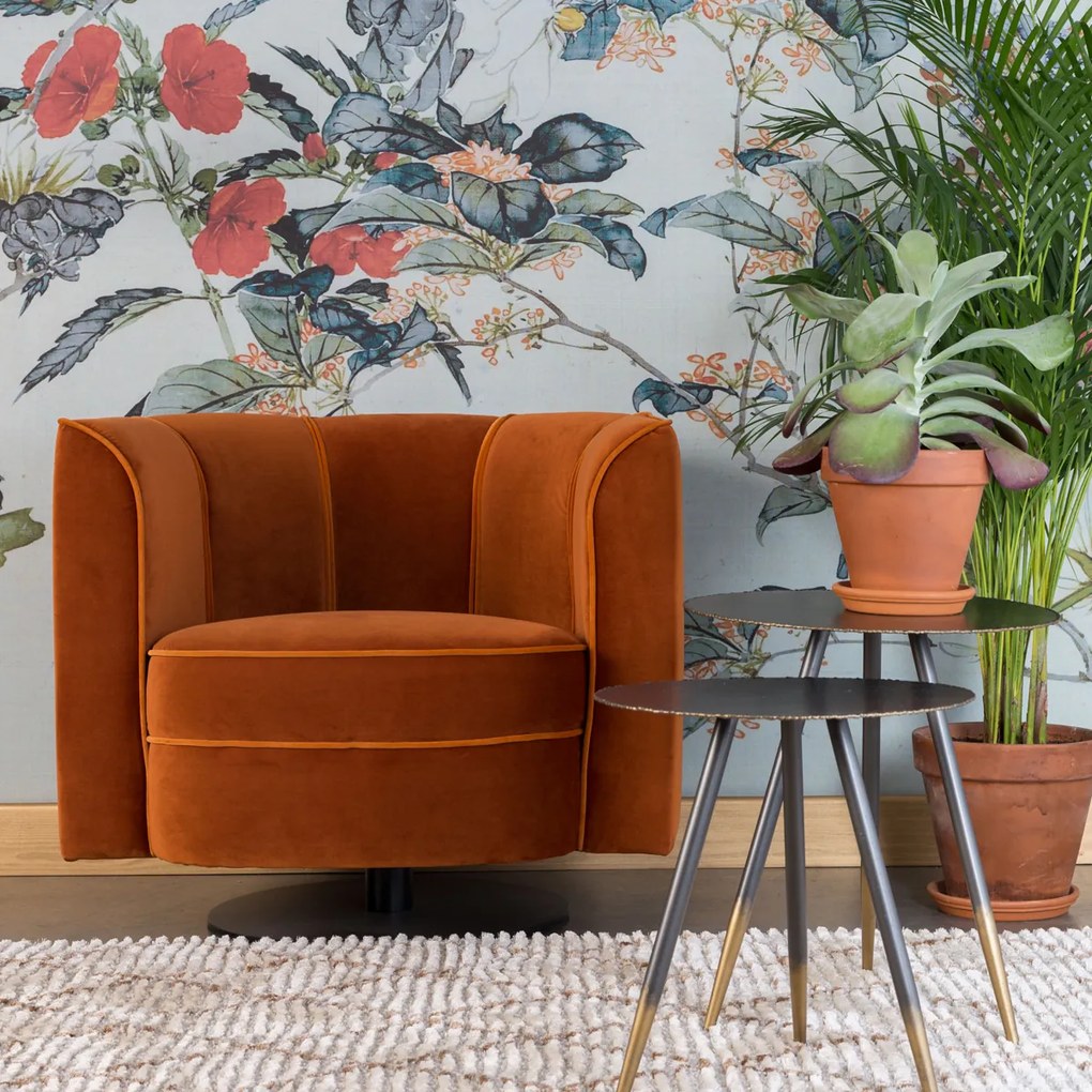 Dutchbone Flower Draaifauteuil Oranje Fluweel