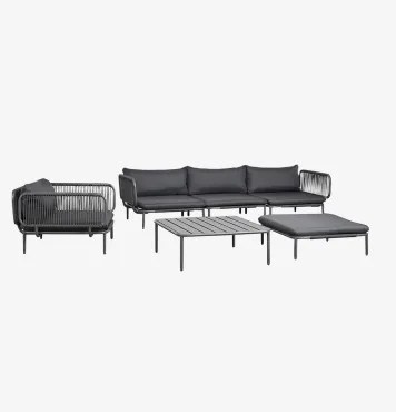 Tuinset Met Modulaire 3-zitsbank Met 2 Hoekmodules, Poef, Fauteuil En Salontafel Van Roubly-staal Grijs – Grafiet - Sklum