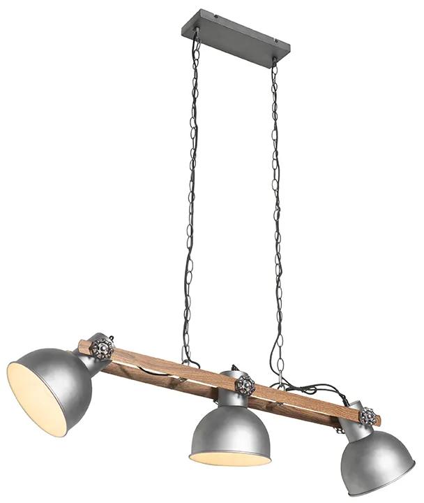 Eettafel / Eetkamer Industriële hanglamp staal met bruin 3-lichts - Mangoes Industriele / Industrie / Industrial E27 Binnenverlichting Lamp