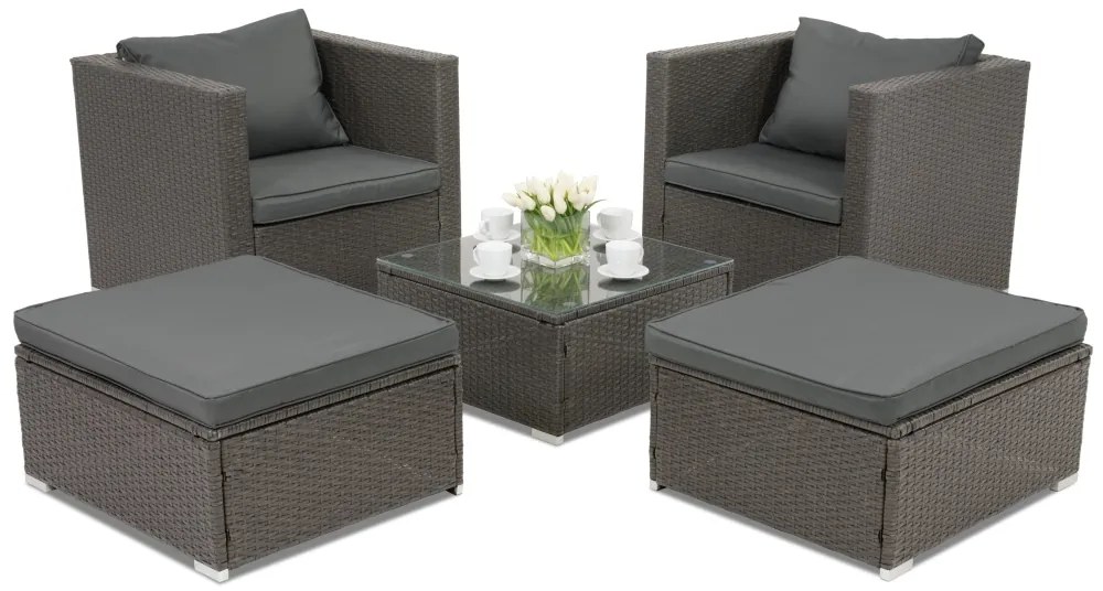 Roma Terrace technorattan tuinmeubelen + 2 Garden Point poefs antraciet
