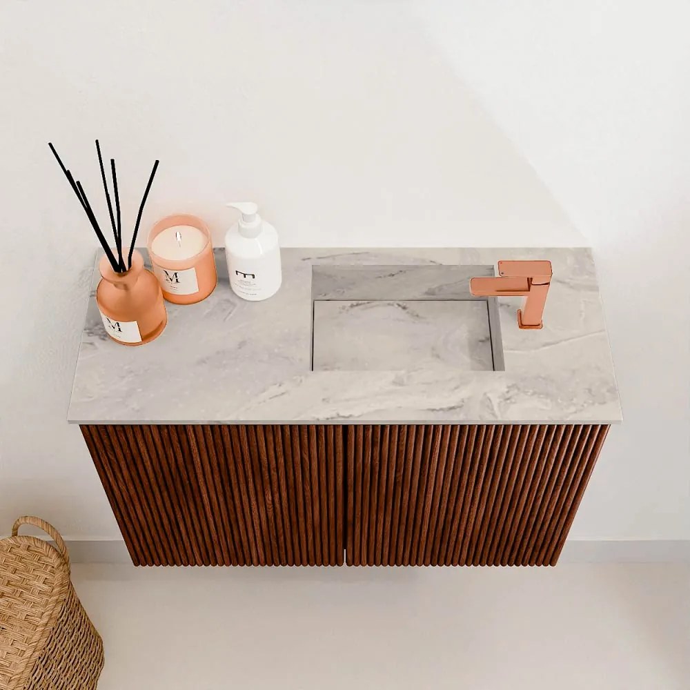 Mondiaz Joya DLux 60cm toiletmeubel ruby met wastafel faye rechts 1 kraangat glace